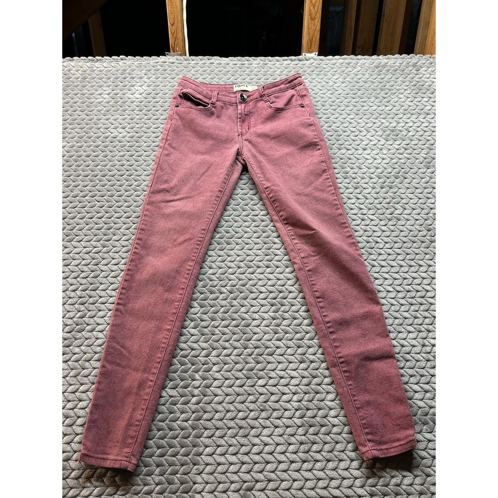 Cotton On Colour Skinny Jeans Womens US 4 Pink Stretch Denim Pants Paisley Print